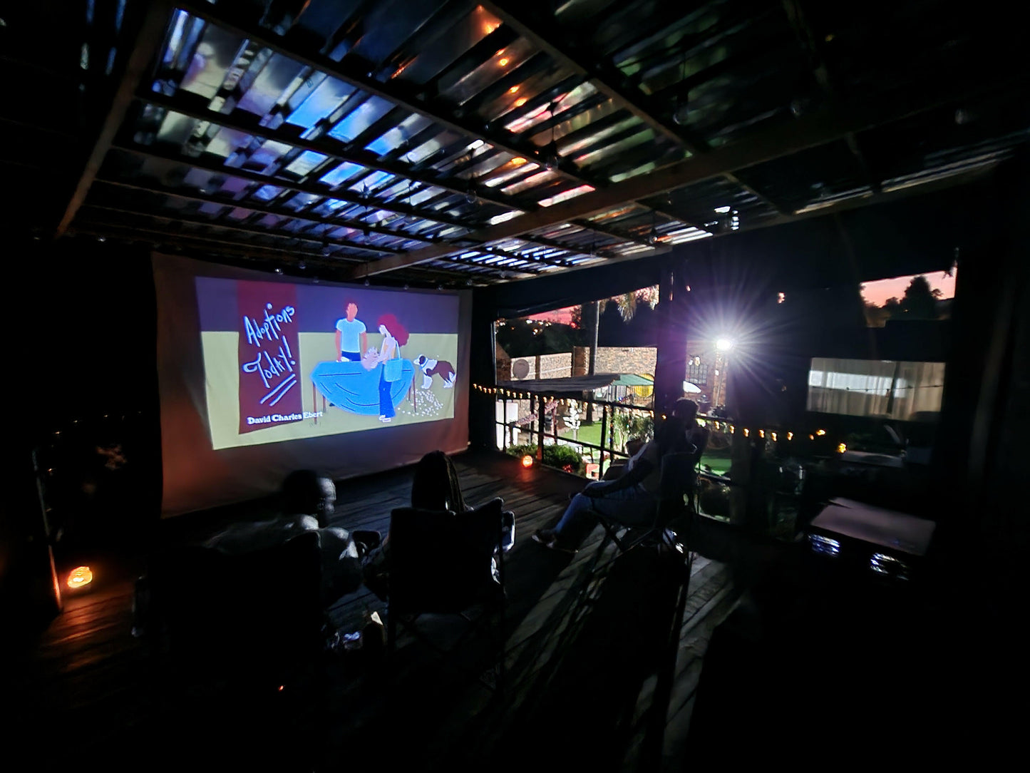 Movie night for two people with snacks.