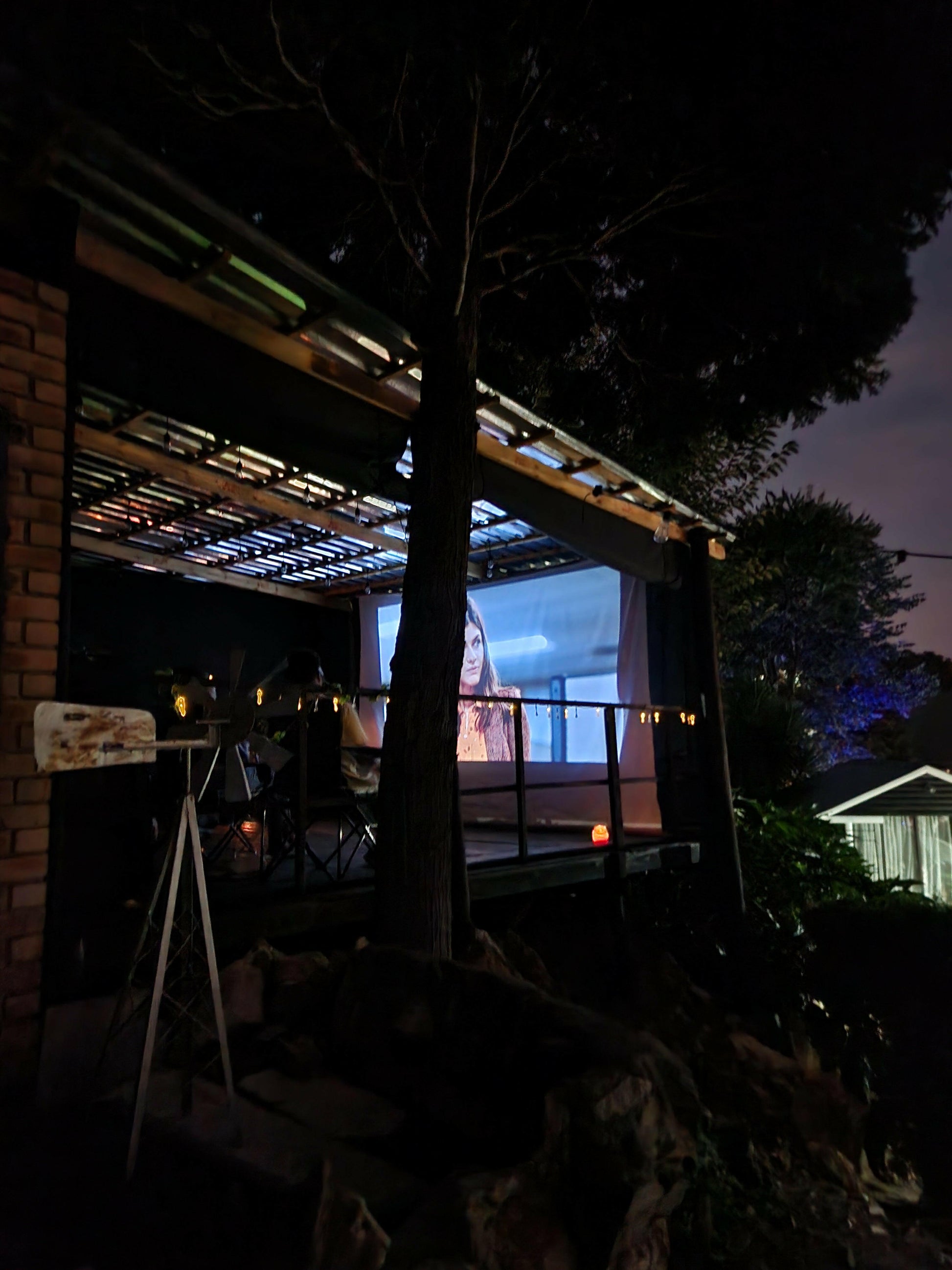 Movie night for two people with snacks.